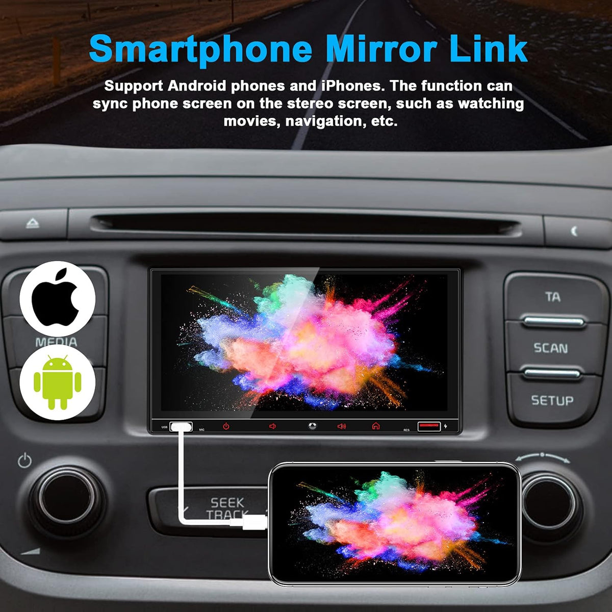 7 Inch Double Din Car Stereo with Touchscreen Bluetooth I30809