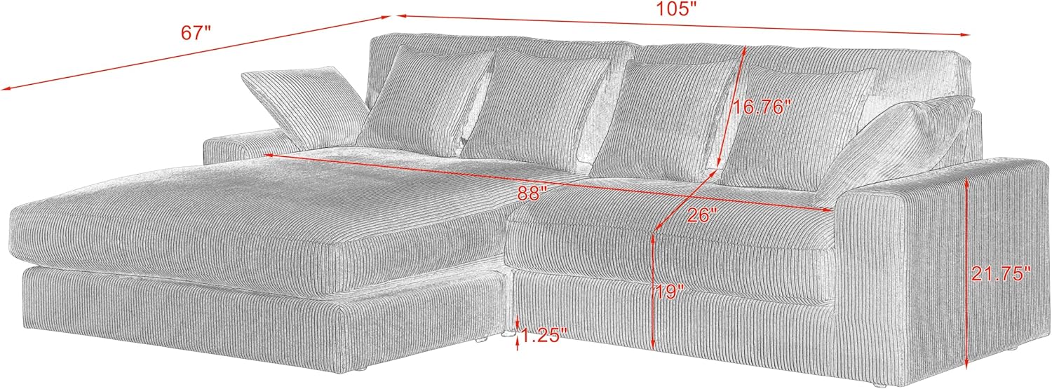 Oversized Corduroy L Shaped Sectional Sofa with Chaise Lounge E691