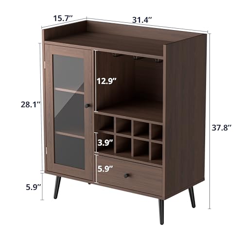 Brown Wood Coffee Bar Cabinet with Storage F94409