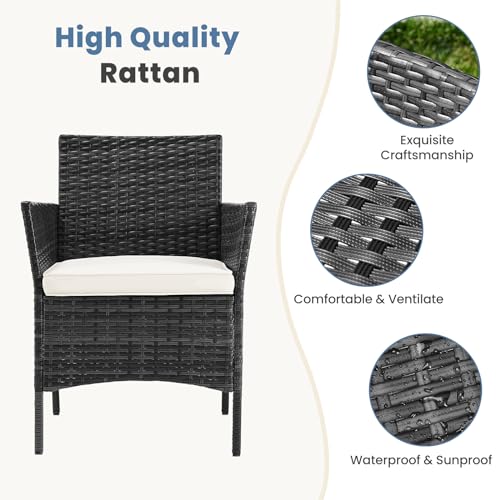 Black 4 Piece Outdoor Wicker Patio Furniture Set with Coffee Table and Sofa Q525845