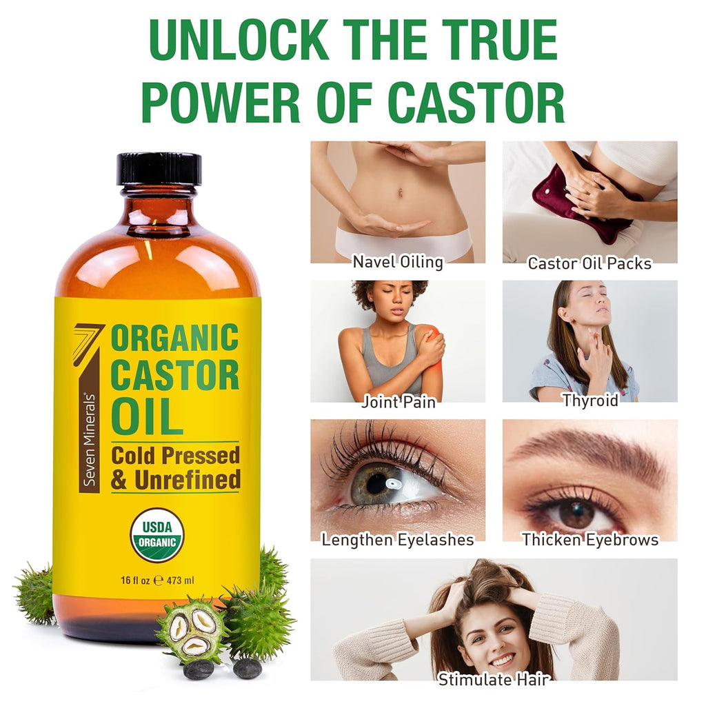16 fl oz Glass Bottle Castor Oil Organic Cold Pressed Unrefined T299