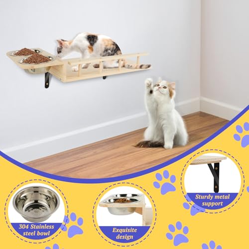 Set of 5 Cat Wall Shelves with 2 Cat Food Bowls, 1 Bridge Ladder & 3 Cat Wall Steps B158875