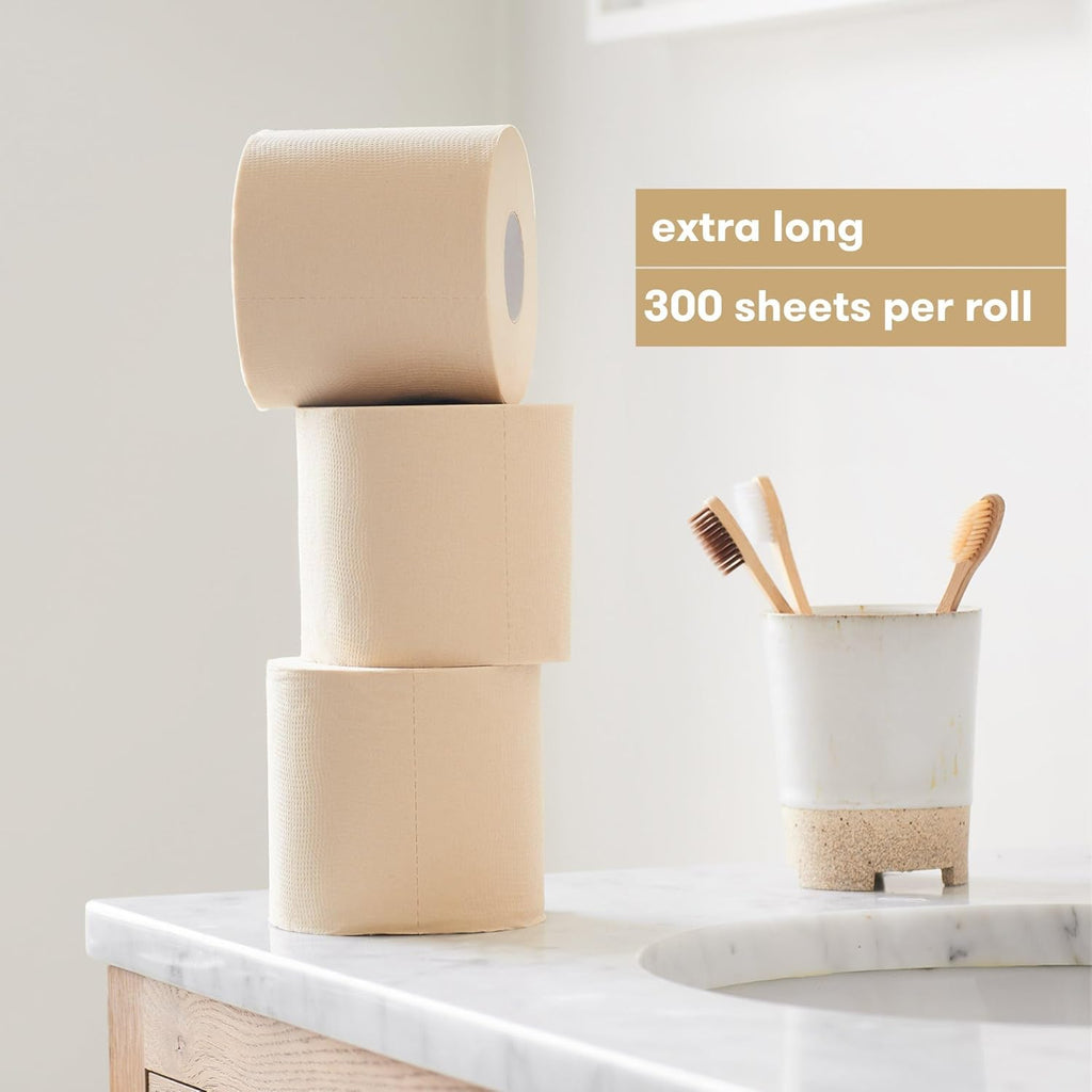 48 Pack Unbleached 3 Ply 300 Sheets Bamboo Toilet Roll V9032
