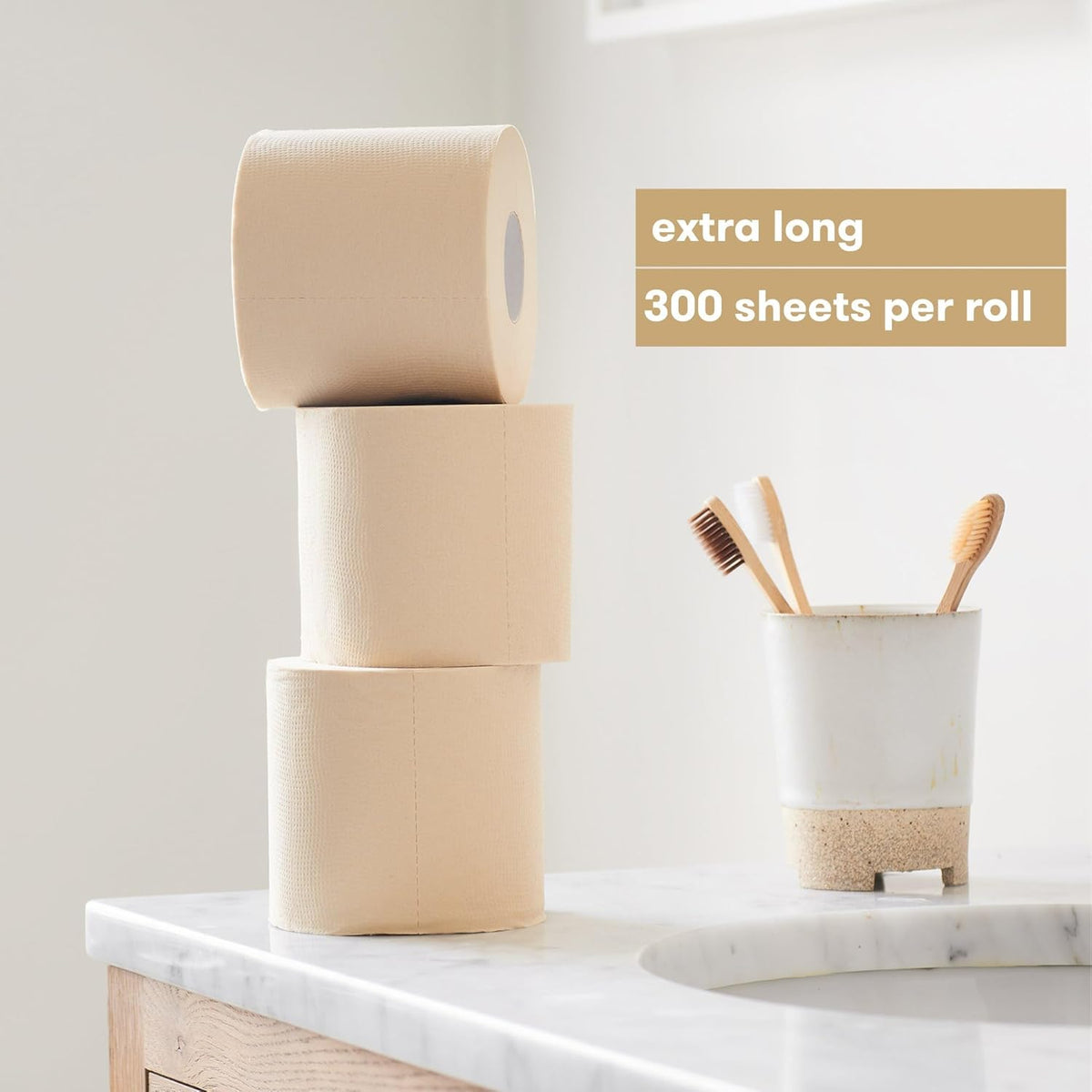 48 Pack Unbleached 3 Ply 300 Sheets Bamboo Toilet Roll V9032