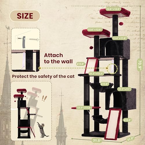 71'' Multi-Level Cat Tower with 2 Scratching Boards 7 Posts, Smoky Gray T27955