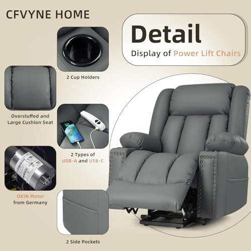 Large Power Lift Recliner Chairs with Heat and Massage Set of 2, Breathable Leather, Dark Brown S71979
