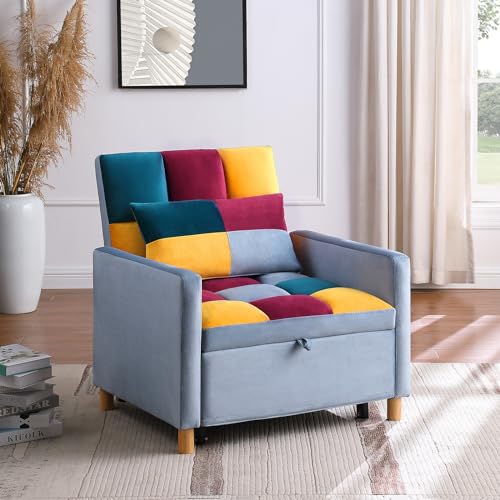 3-in-1 Convertible Chair Bed, 31.5 Inch Pull Out Sofa Bed with Adjustable Backrest, Solid Wood Feet D168341