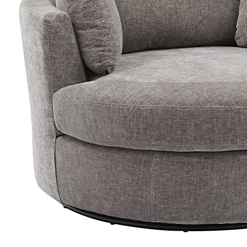 Beige Oversized Round Chenille Swivel Accent Barrel Chair with 3 Pillows R553858