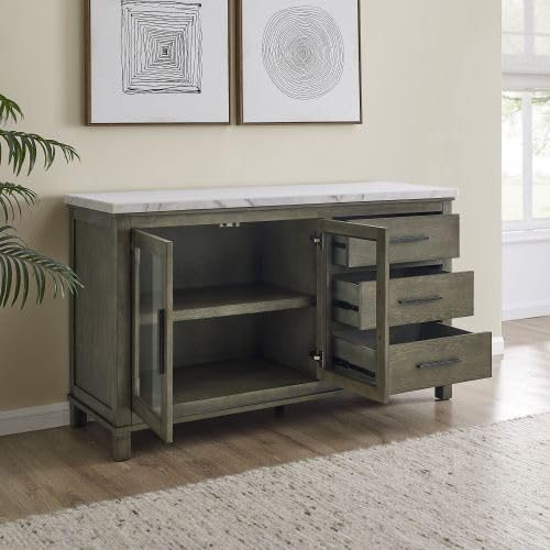 White Marble Top Server Dark Brown Sideboard Buffet Coffee Bar Cabinet R389