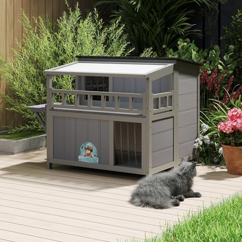 Gray 2-Tier Wood Cat House D304