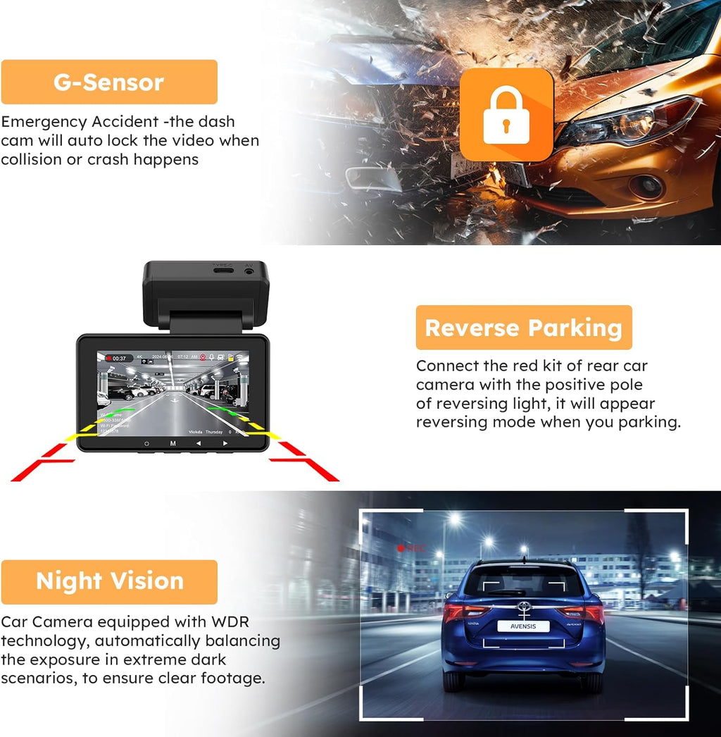 4K Dash Cam Front and Rear with WiFi & GPS H376