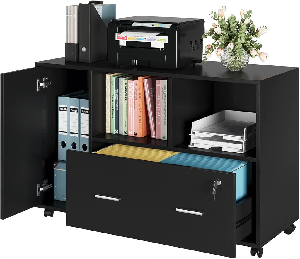 Black Wood Lateral File Cabinet with Lock V333412