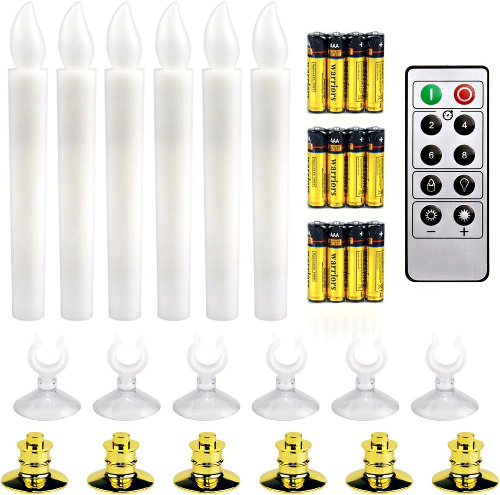 6 Set Gold LED Flameless Taper Candles with Timer C470