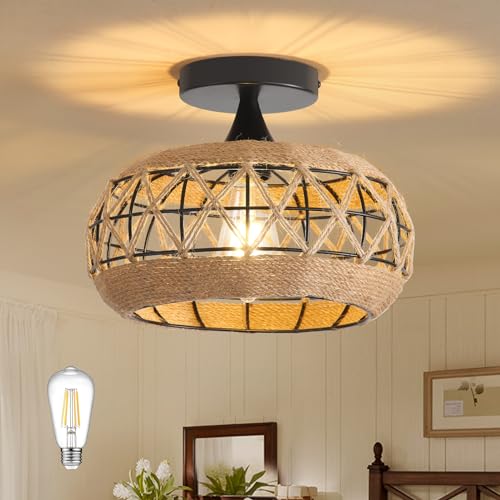 13" Flush Mount Natural Capiz Shell Ceiling Light 3 Light Mini Chandelier Gold Crystal W871341
