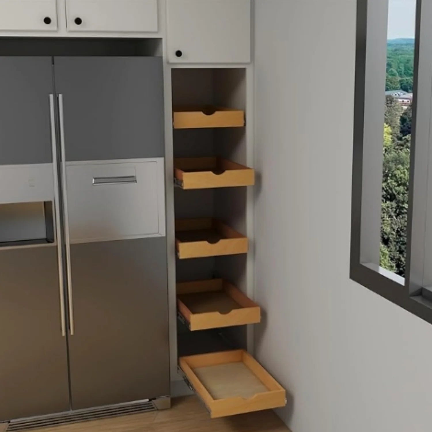 14 inch Width Wood Pull Out Tray Drawer Box Kitchen Cabinet Organizer P287