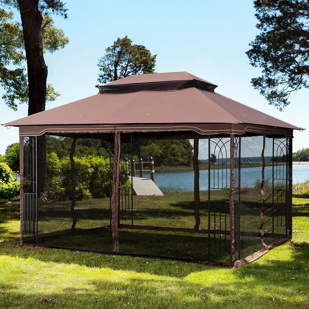 Brown Outdoor Patio Gazebo Canopy Tent With Mosquito Net A7889