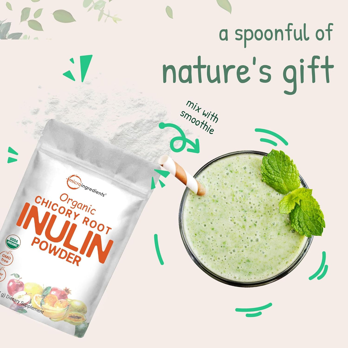 Organic Chicory Root Inulin Powder, 2 Pounds Y852