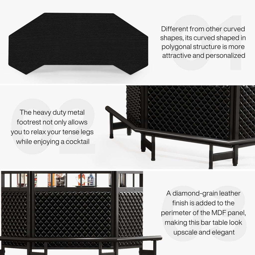 Black 4 Tier Bar Cabinet with Stemware Rack K2116