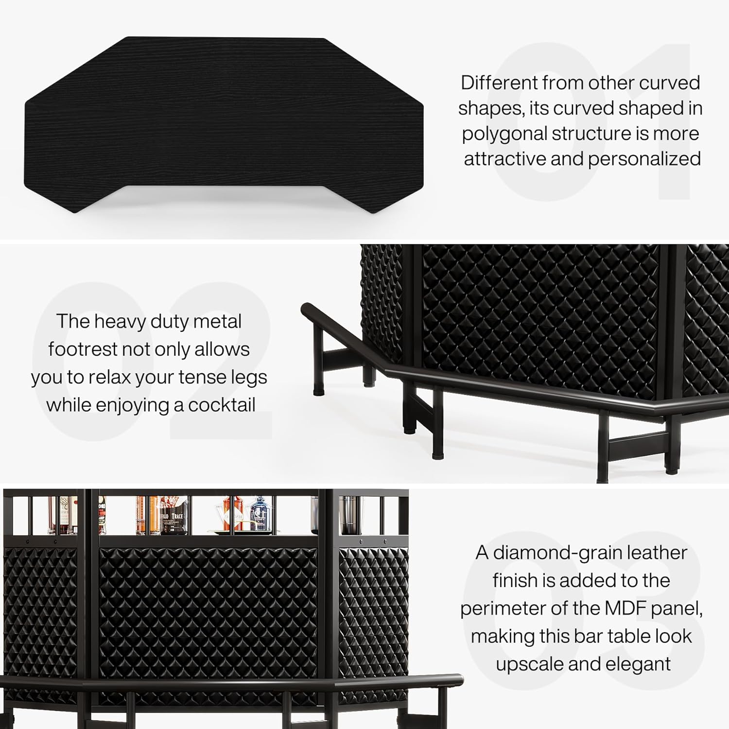 Black 4 Tier Bar Cabinet with Stemware Rack K2116