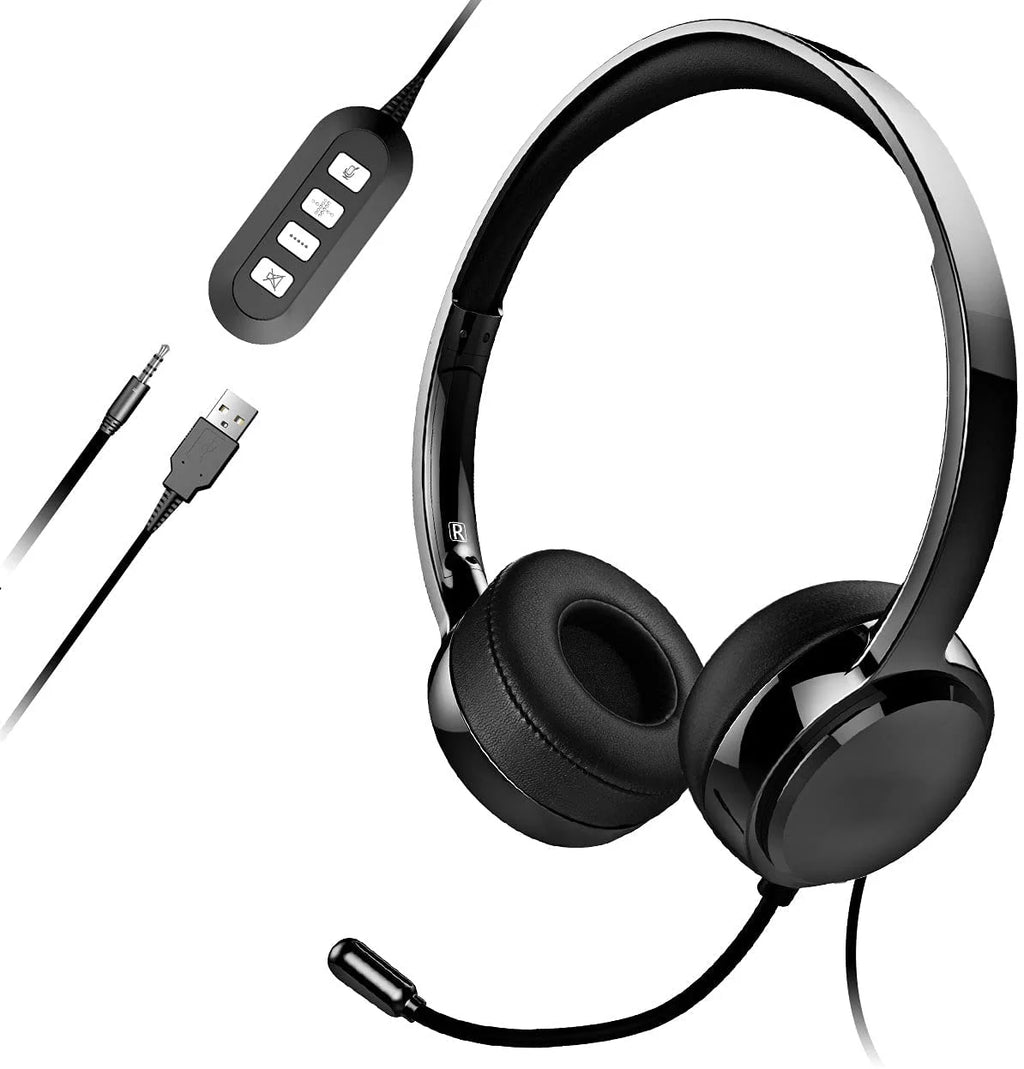 USB Headset with Microphone Noise Cancelling Lightweight Wired Headphones E32276