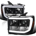 LED Light Bar Chrome Housing Projector Headlights for GMC Sierra 1500 2500HD 3500HD Left Right Pair Headlamps Assembly R4309