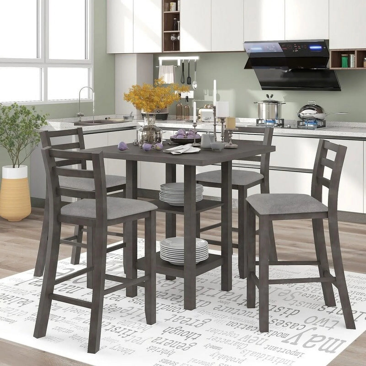 Espresso Square Dining Table Set of 4 with 4 Upholstered Chairs H65298