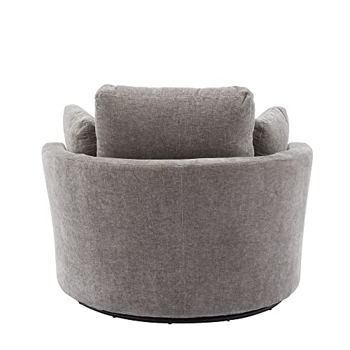 Beige Oversized Round Chenille Swivel Accent Barrel Chair with 3 Pillows R553858
