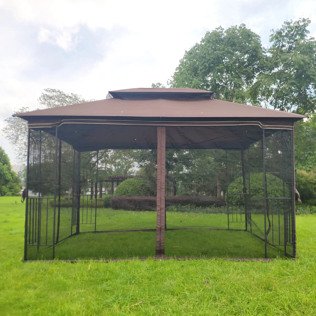 Brown Outdoor Patio Gazebo Canopy Tent With Mosquito Net A7889