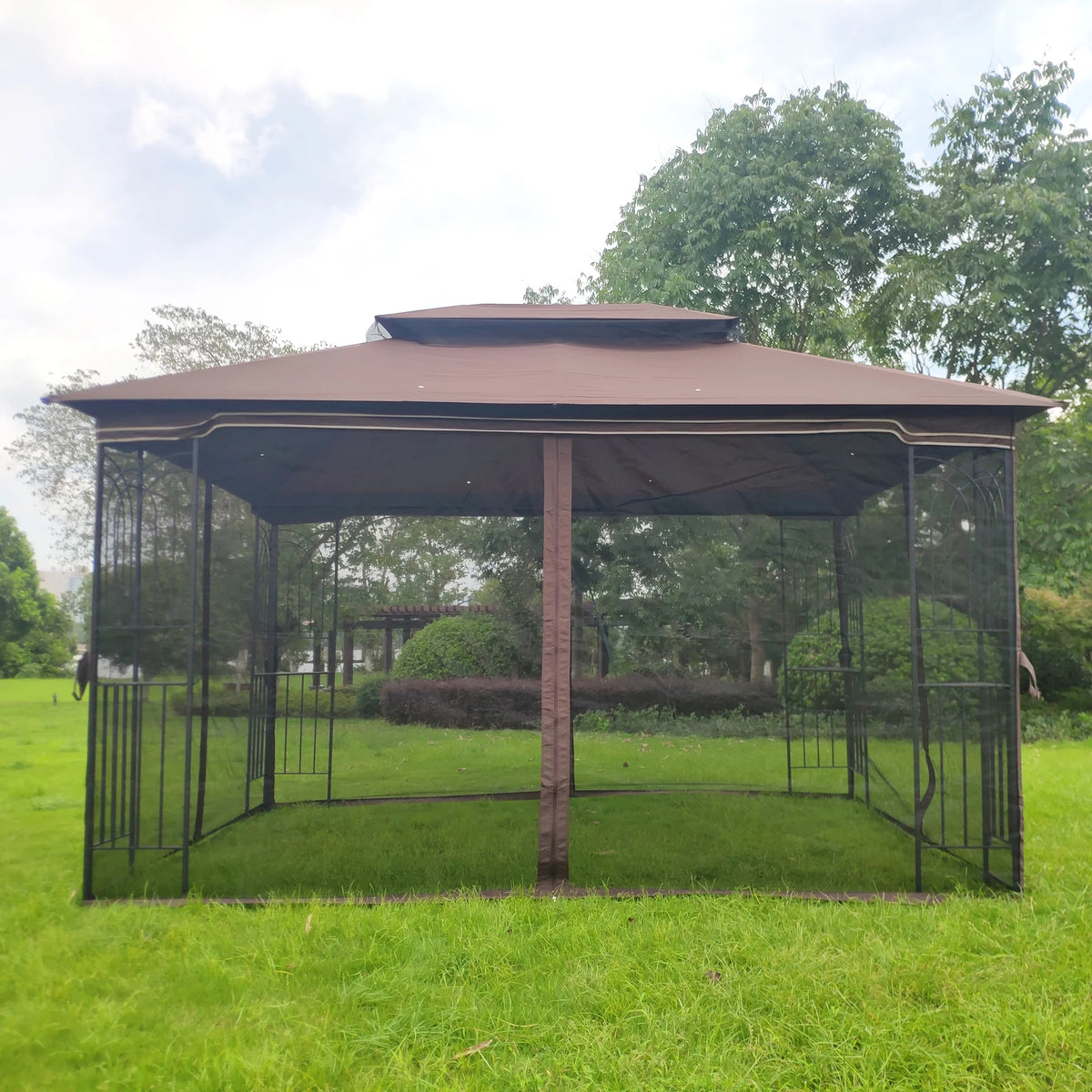 Brown Outdoor Patio Gazebo Canopy Tent With Mosquito Net A7889