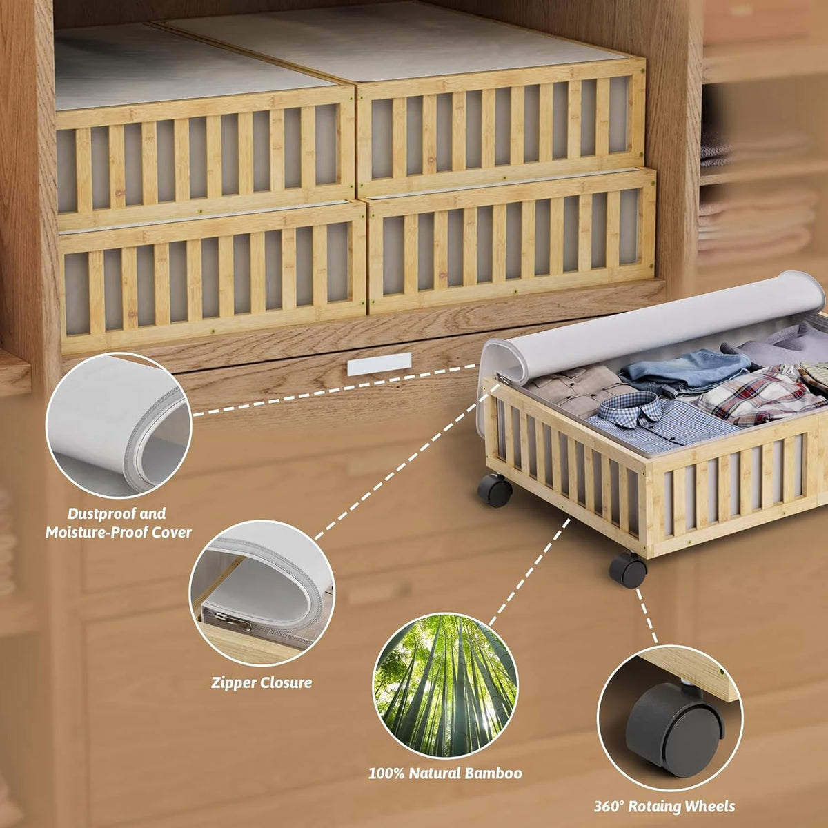 White 2 Pack Large Wood Rolling Underbed Storage Drawers Q23476