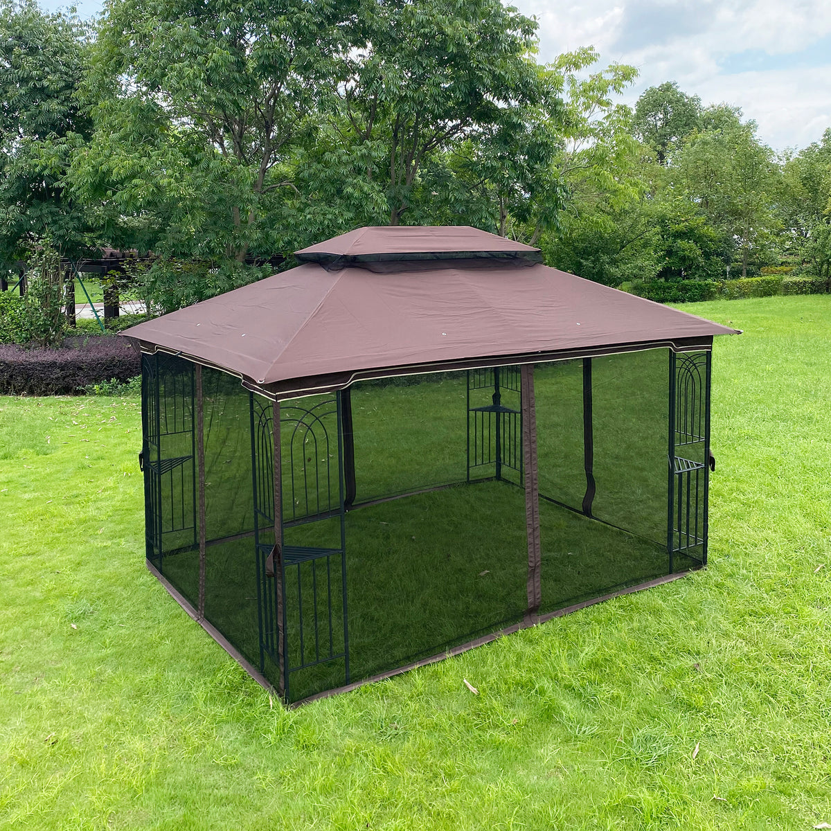 Brown Outdoor Patio Gazebo Canopy Tent With Mosquito Net A7889
