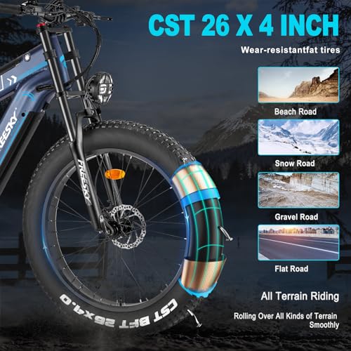 Dual Battery 48V 35AH 2000W 80-155 Miles Electric Bike 26" Fat Tire Full Suspension EBike with Dual Hydraulic Brakes J77733