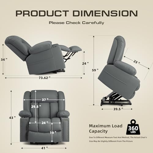 Large Power Lift Recliner Chairs with Heat and Massage Set of 2, Breathable Leather, Dark Brown S71979