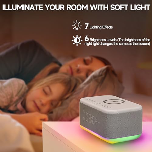 Gray Digital Alarm Clock with Bluetooth Speaker and Wireless Charger H9698