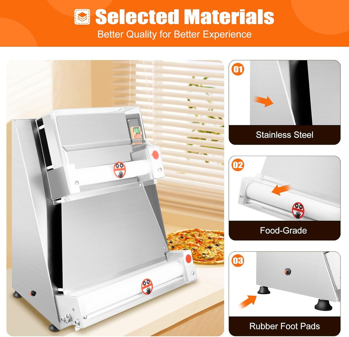 Commercial Electric Pizza Dough Sheeter, 15 Inch, 370W, Thickness 0.7-5.4mm K70018