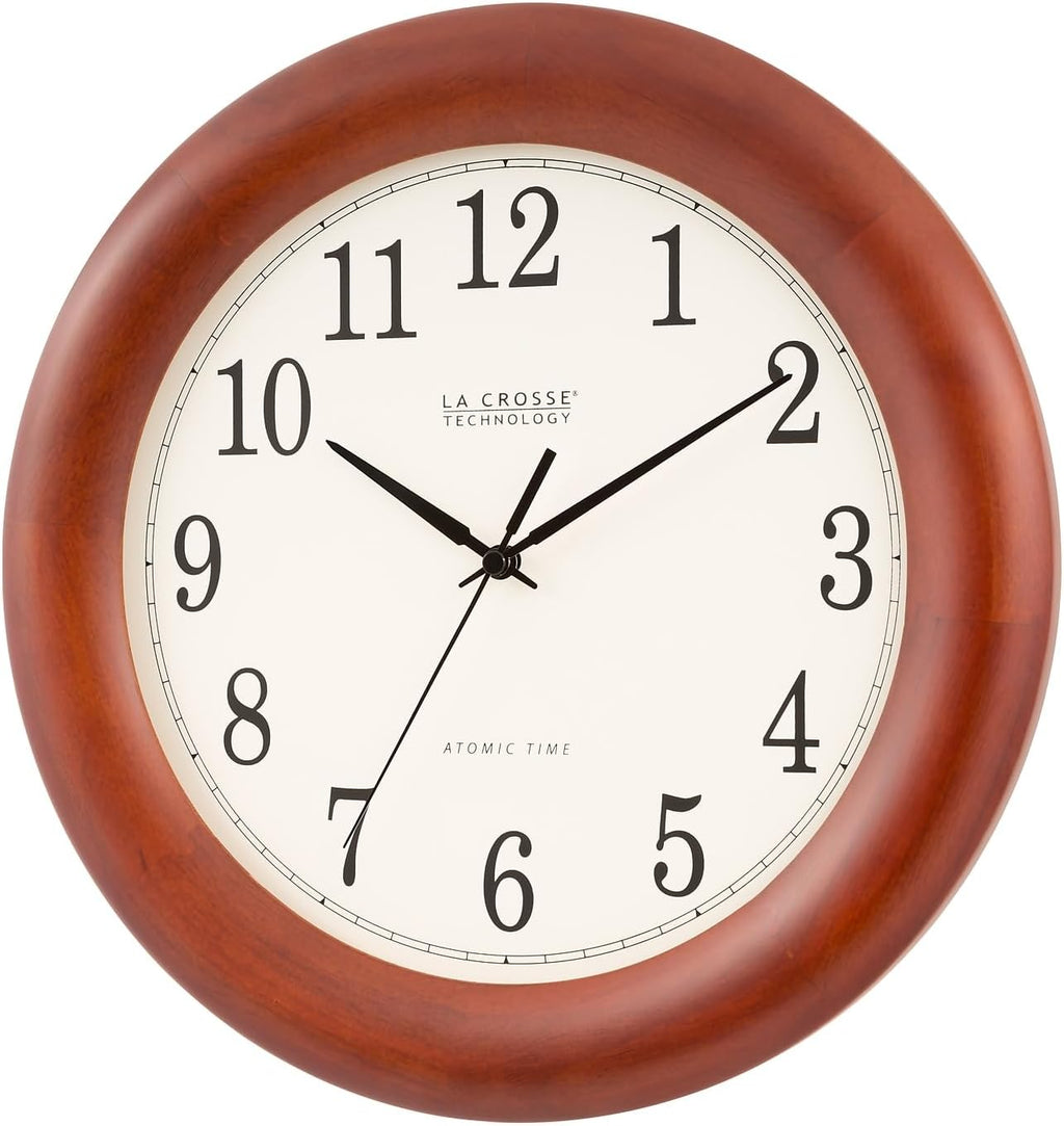 12.5 Inch Cherry Wood Atomic Analog Clock J98422