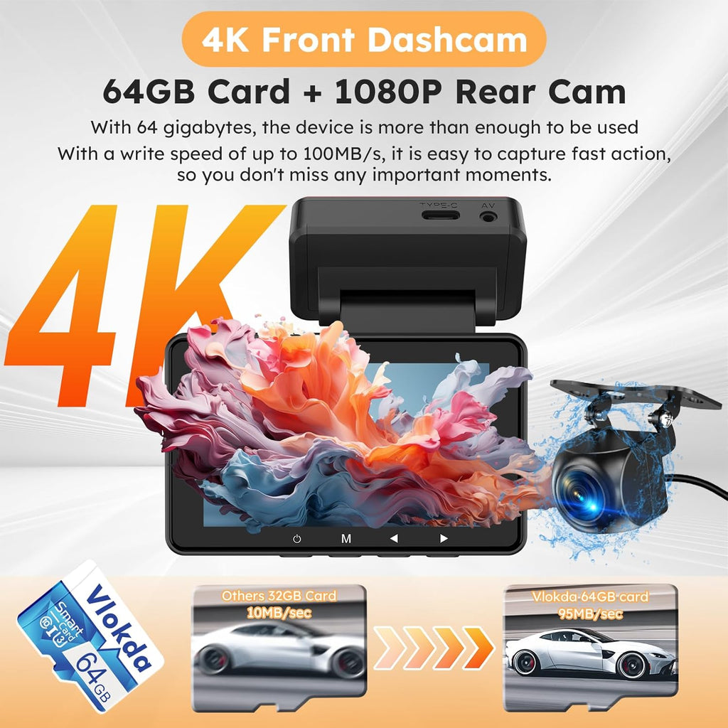4K Dash Cam Front and Rear with WiFi & GPS H376
