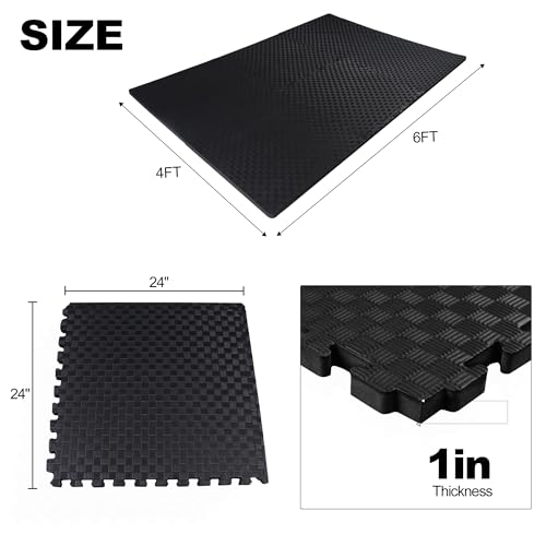 1" Thick EVA Interlocking Foam Gym Flooring Mat, Black (24 Sq Ft) O970102