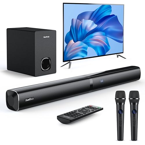 Karaoke Soundbar with Subwoofer, 2 Wireless Microphones, Bluetooth Speaker with Remote I2611