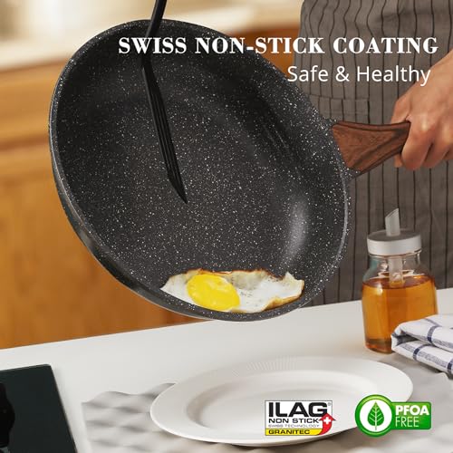 Nonstick Frying Pan Skillets, Swiss Granite Coating, PFOA Free (9.5+11+12.5 Inch) Y16680