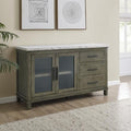 White Marble Top Server Dark Brown Sideboard Buffet Coffee Bar Cabinet R389