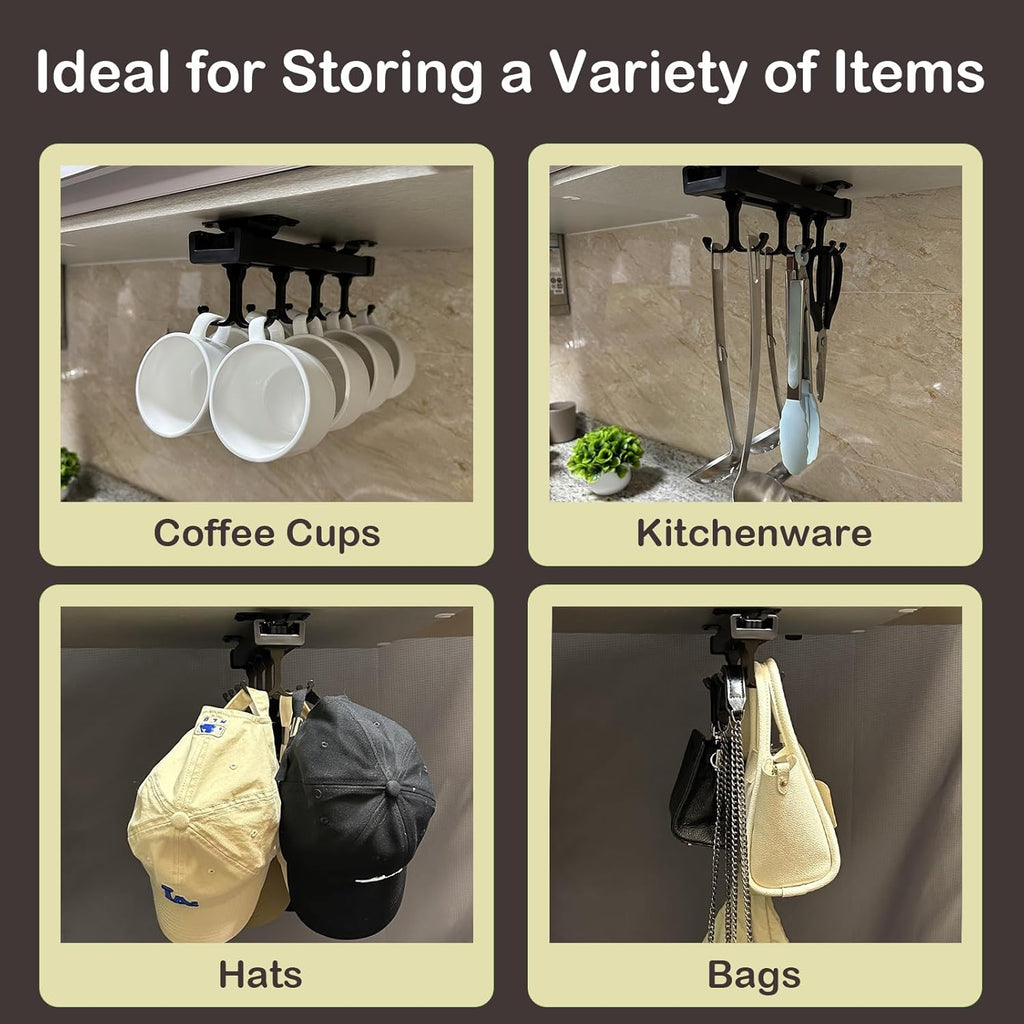 Black Pull Out Mug Holder with 8 Hooks I95600