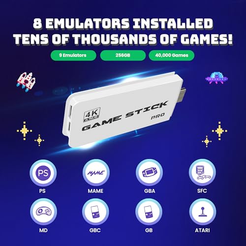 Retro Gaming Console with 40,000+ Classic Video Games, 256GB Storage, 4K HDMI Output, 2 Wireless 2.4GHz Controllers F39343