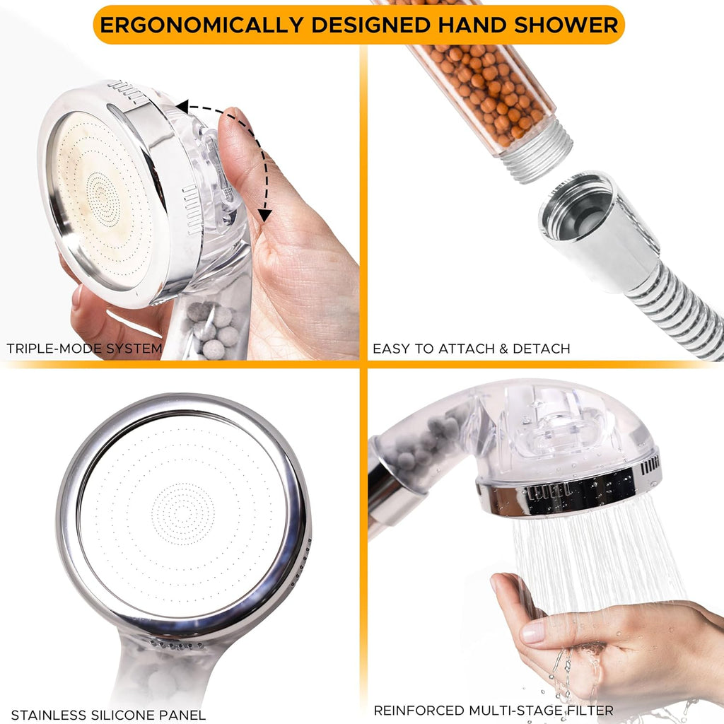 Shower Head with Triple Filtration Handheld Shower Head 3 Modes Adjustable Shower Head with Mineral Stones R45005