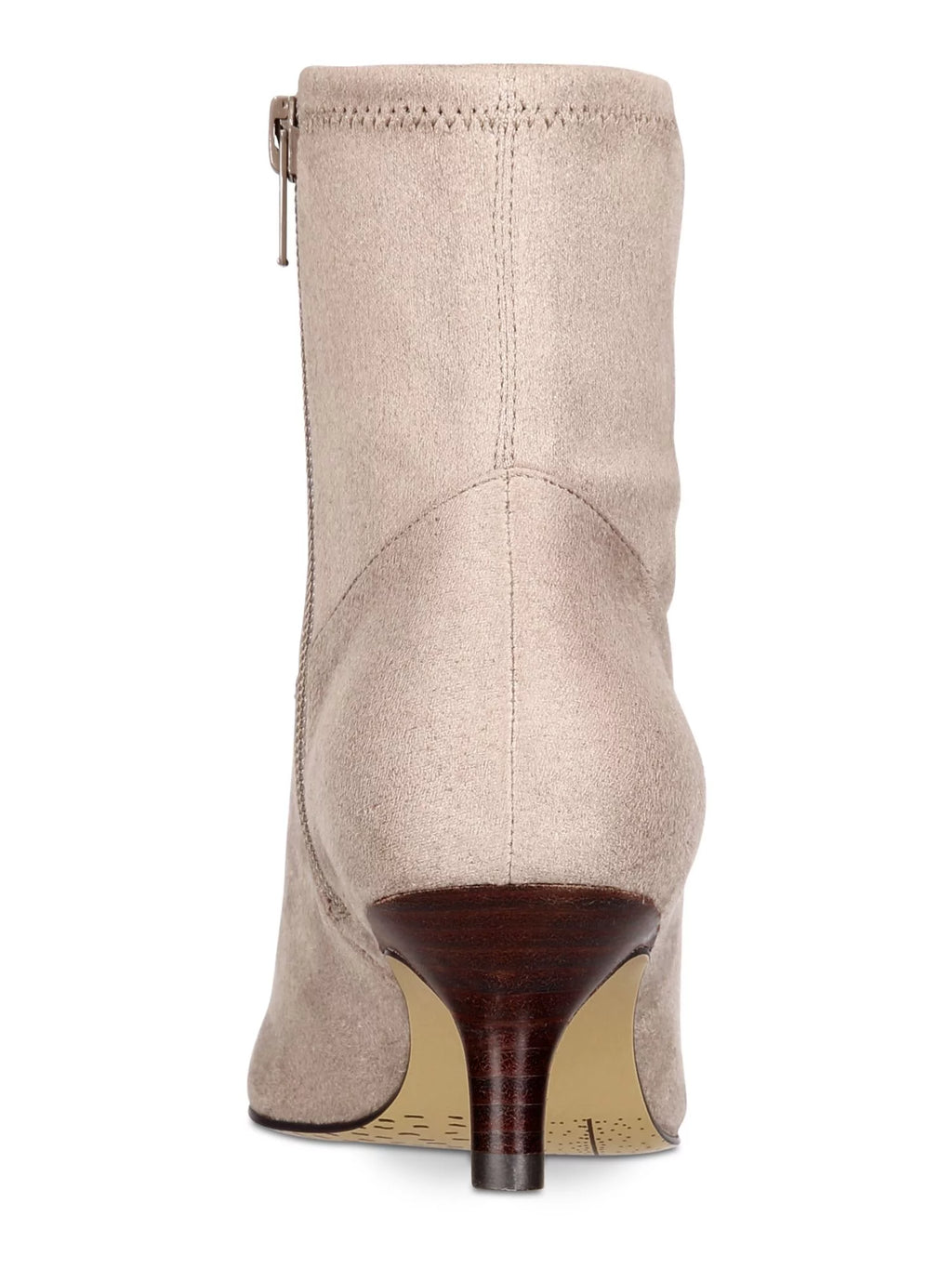 Beige Cushioned Stretch Pointed Toe Kitten Heel Zip-Up Booties I9127