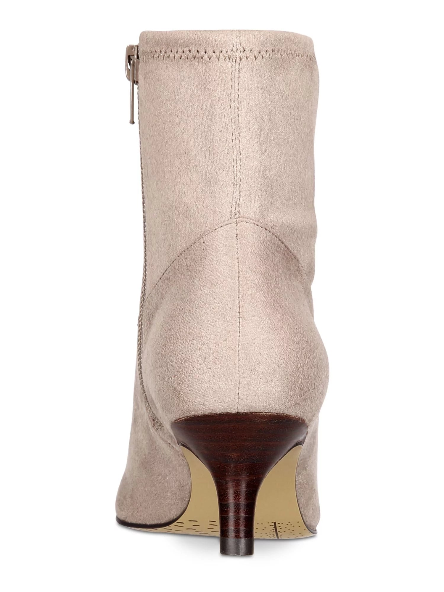 Beige Cushioned Stretch Pointed Toe Kitten Heel Zip-Up Booties I9127