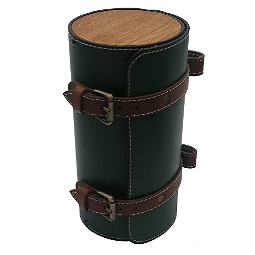 Black Leather Bike Handlebar Bag with Wood Under Seat F773065