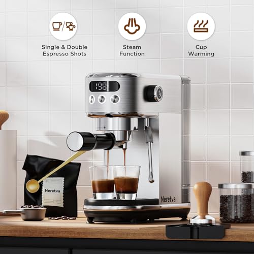 20 Bar Espresso Machine with LED Display & Milk Frother Stainless Steel W451