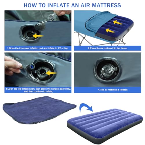 Folding Camping Cot with Inflatable Air Mattress and Carry Bag O91224