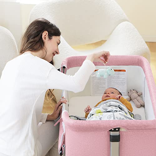 Pink Baby Bassinet Bedside Sleeper with Storage Basket Q500